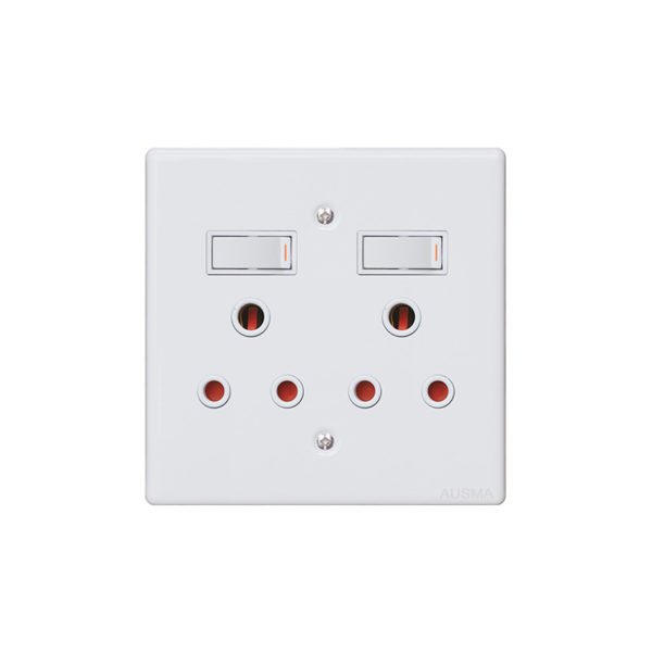 Classic Steel Series: Double wall switched socket white steel 4X2
