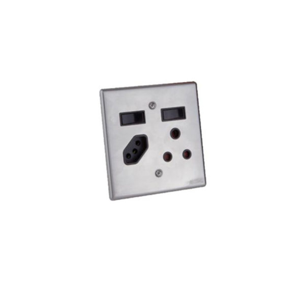 Classic Steel Series: 4X4 Double Wall Switched Socket 1x16A + 1X New 16A Silver Steel