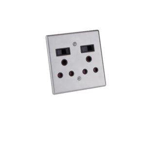 Classic Steel Series: 4X4 Double Wall Socket Switched Silver Steel